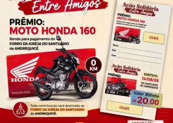 Ação solidária com sorteio de Honda 160 zero quilômetro será realizado no próximo dia 14 de agosto em Andrequicé